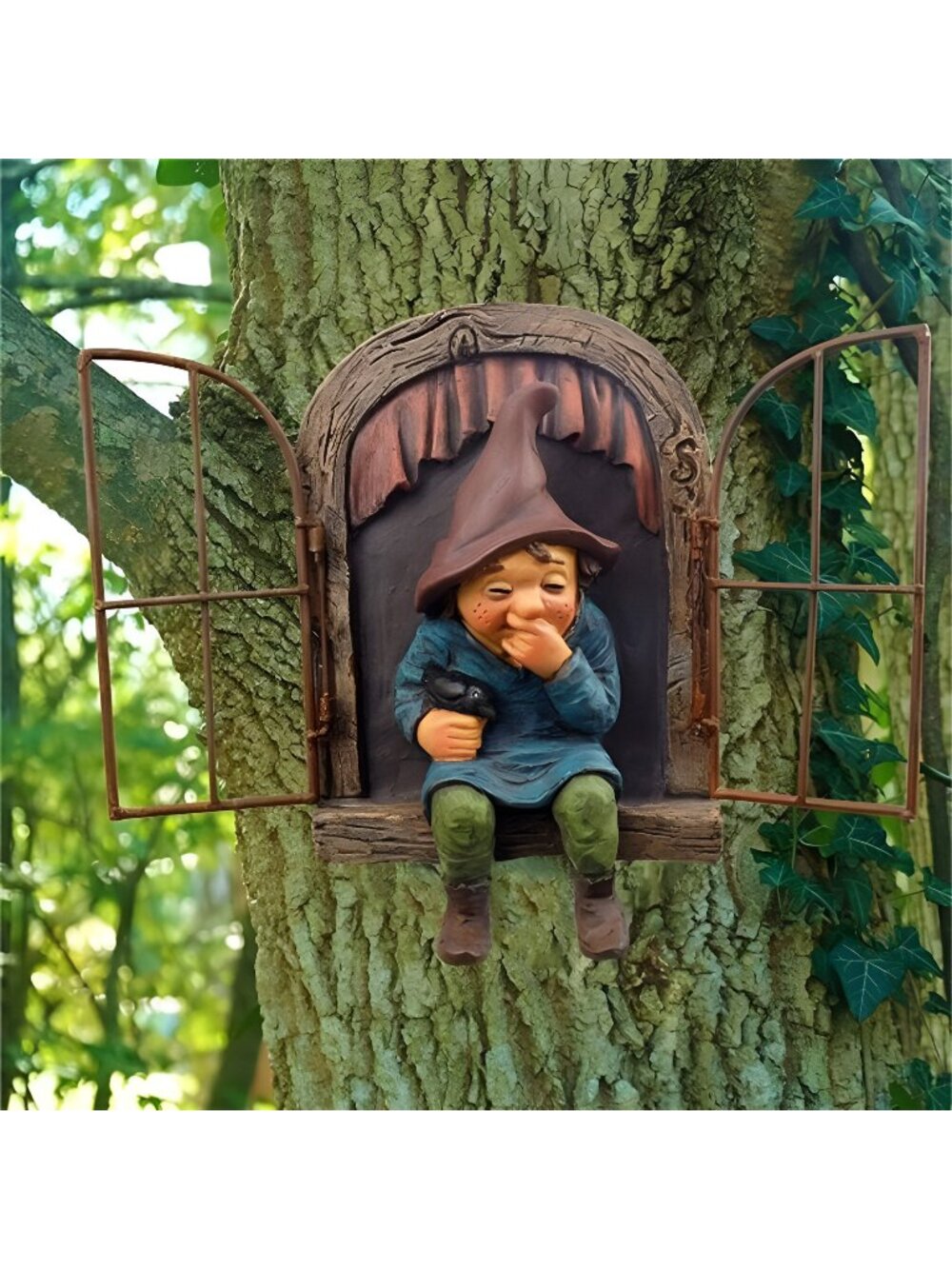 Whimsical Fairy Garden Gnome Statue, Tree Faces Decor Outdoor -5.9 Inch